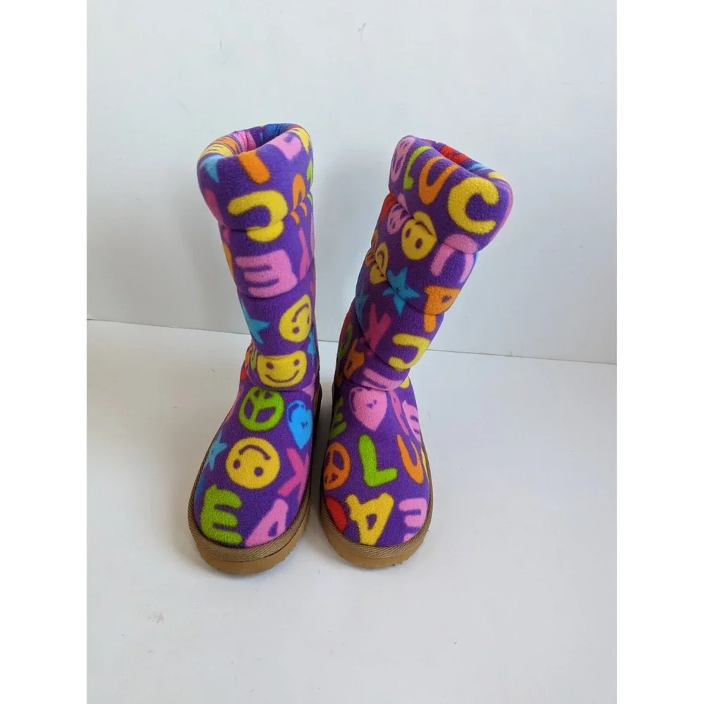 BeePosh By Melissa & Doug Plush Smiley Heart Slipper Boots Girl Sz S/P 11-1